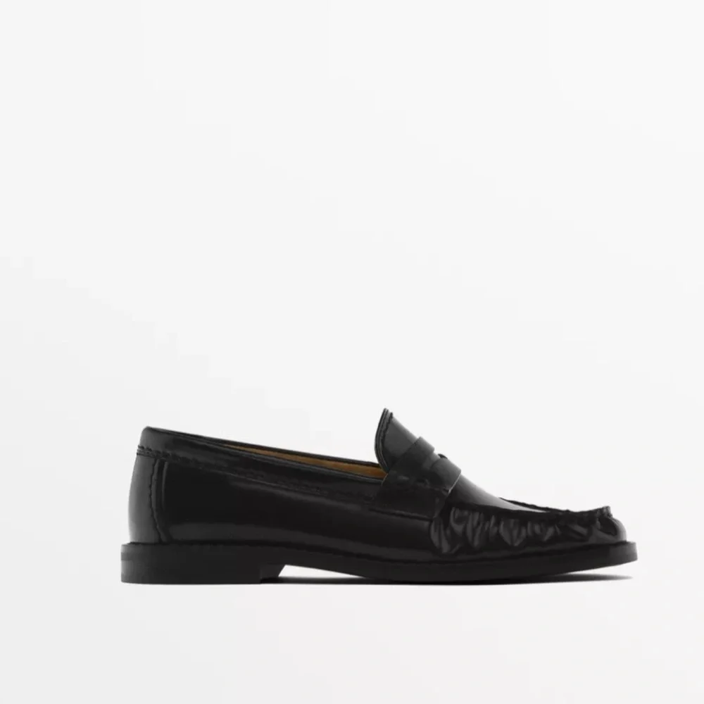 MASSIMO DUTTI Black Leather Penny Loafers Size 6.5 - Picture 2 of 7
